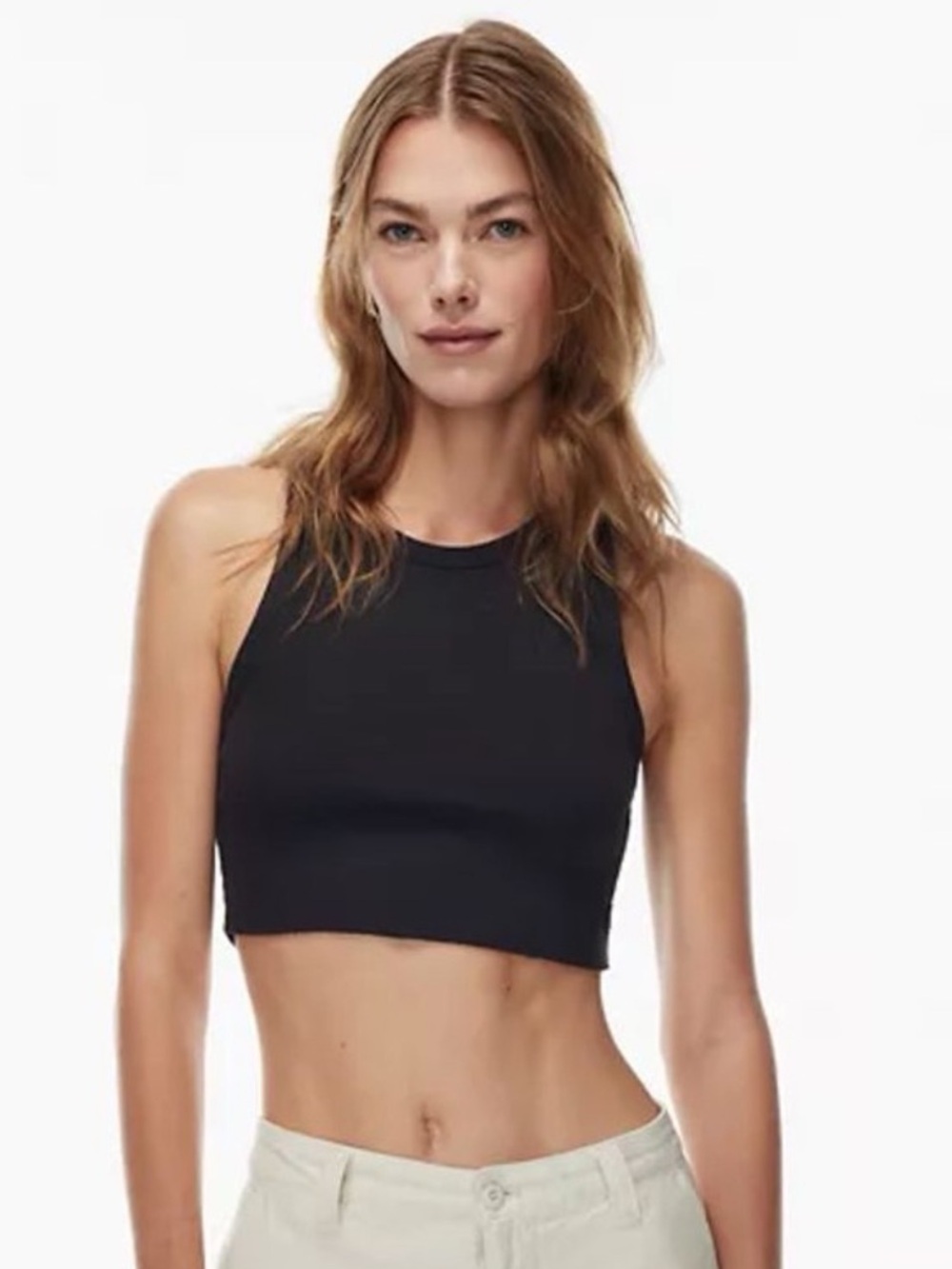 Aritzia TNA Ribbed Cropped Racer Tank in Black
